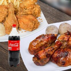 Combo Mix : 1/2 Pollo asado + 1/2 Pollo Broaster+ Papa+ Arepa +Yuca  + Coca Cola 1.5 L